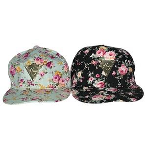 His & Her Floral Hater SnapBacks, Black & Blue, Large
